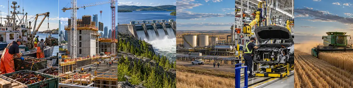 Industries canadiennes&nbsp;: p&ecirc;che, construction, hydro&eacute;lectricit&eacute;, &eacute;nergie, construction automobile et agriculture